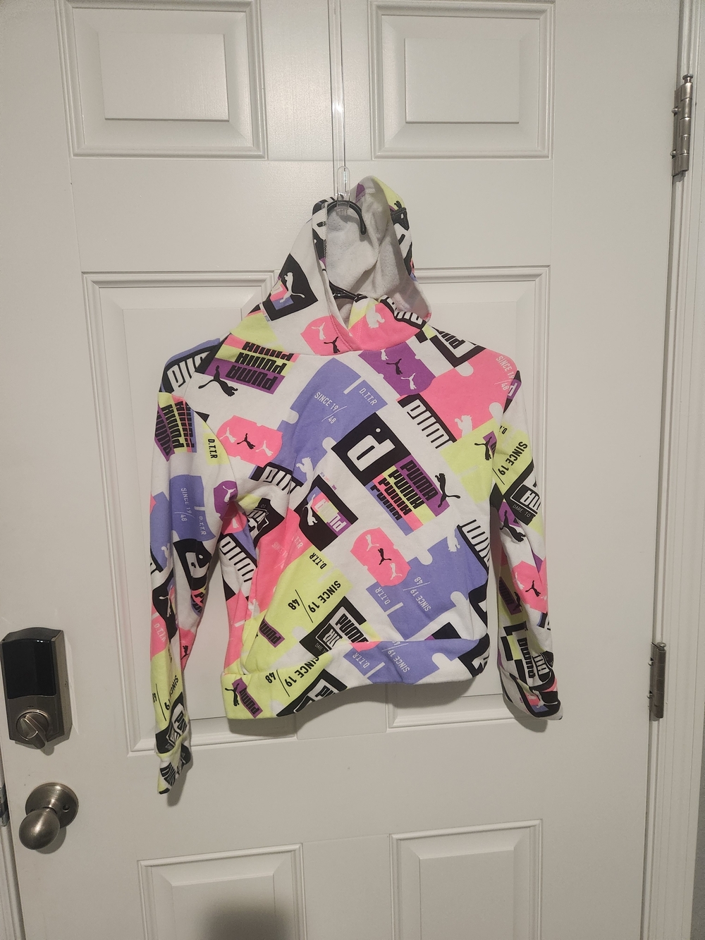 PUMA Girls Multicolor Graphic Print Logo Pullover Hoodie Long Sleeve Size M